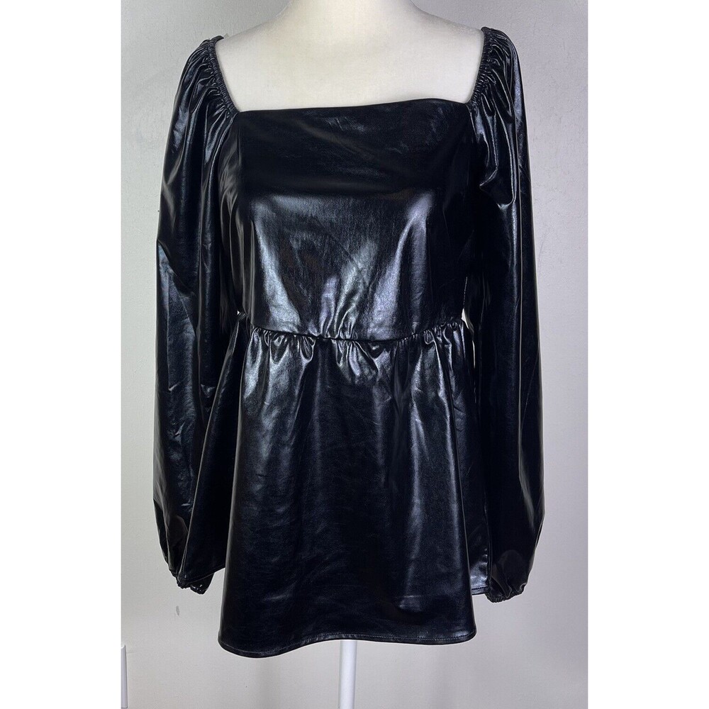 Jodifl Faux Leather Babydoll Top L Black Balloon Sleeve Matrix  Fairygrunge Goth
